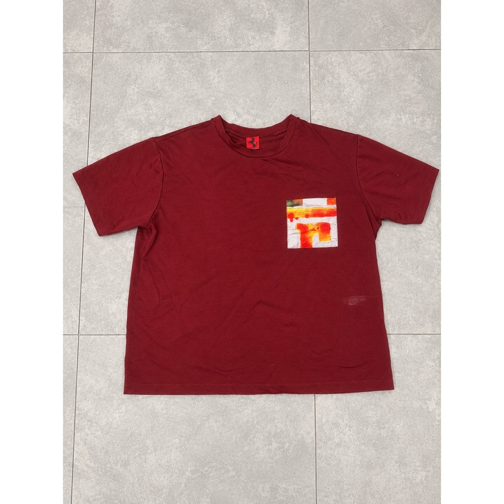 Ferrari T-Shirt Mens Large Red Short Sleeve Graphic Pocket Patch Made in Italy